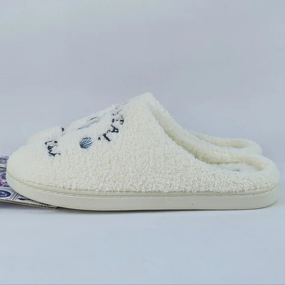 Slipper Umbrella Drink Coastal Social Club Embroider Slip On Ivory L (9/10) NWT - Picture 6 of 12